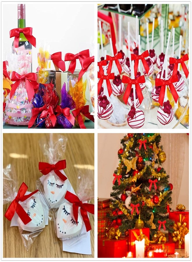 GUIFIER 50 Pack 3" Red Ribbon Twist Tie Bows, Pre Tied Bows for Gifts, Bow Ties for Bags, Twist Bows for Treats, Bow Twist Ties, Ribbon Bows with Twist Ties, Pretied Bows for Lollipops, Cake Pops - Image 5